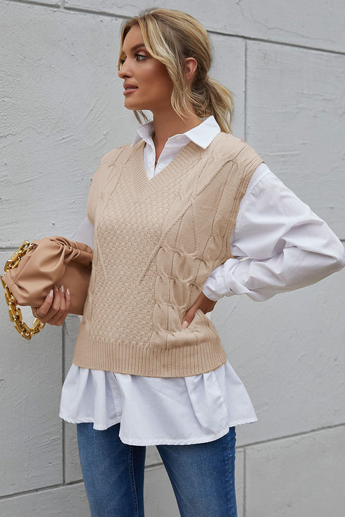V-Neck Twist Knitted Vest Sweater